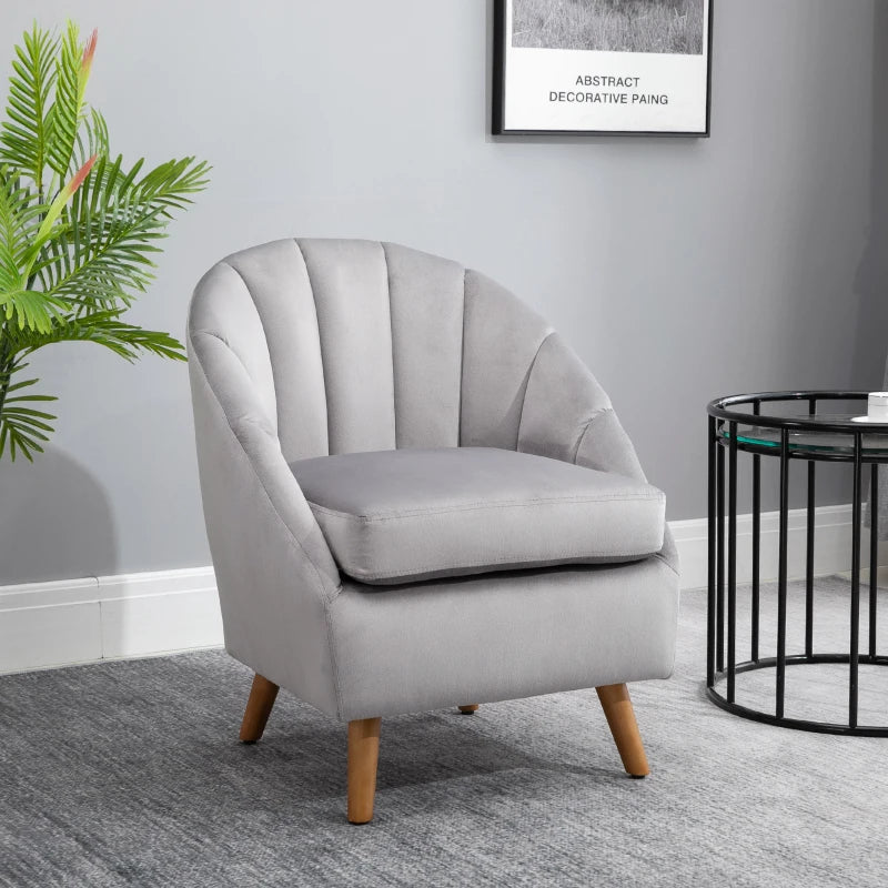 Velvet Fabric Accent Chair with Solid Wood Legs for Stylish Living Room Seating in Grey