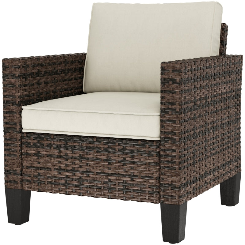 Brown Rattan Armchair with Cushions - Single Size