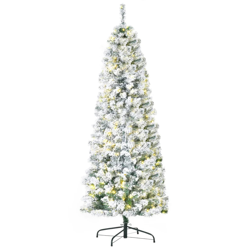 6FT Prelit Snow Flocked Christmas Tree with Warm White LED Lights - Festive Holiday Home Decoration in Green & White