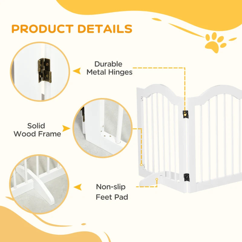 Freestanding 3 Panels Dog Gate with Support Feet - White Wooden Safety Barrier for Pets
