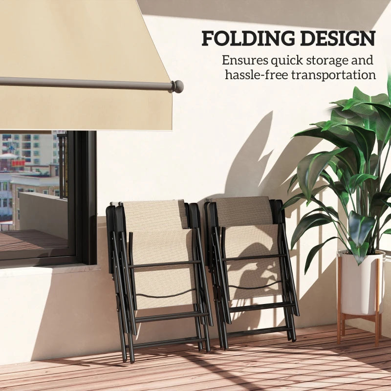 Set of Four Brown and Black Folding Outdoor Chairs - Compact Size for Easy Storage