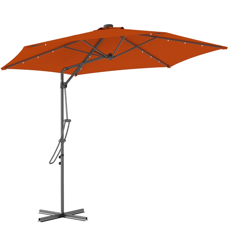 3m Solar LED Cantilever Parasol Umbrella - Orange Outdoor Patio Shade
