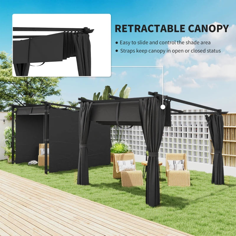 3m x 3m Dark Grey Retractable Roof Pergola with Curtains