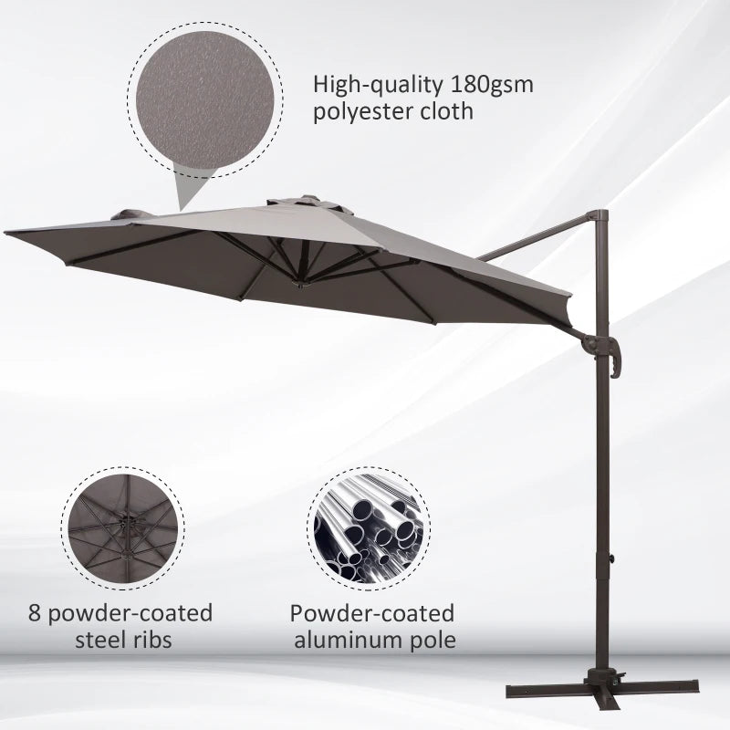 3m Grey Cantilever Garden Parasol