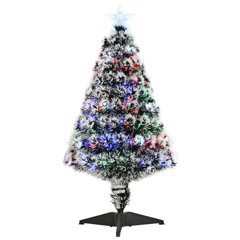 3ft Prelit Artificial Christmas Tree - Snowy Green & White Xmas Tree with Colorful LED Fiber Optic Lights