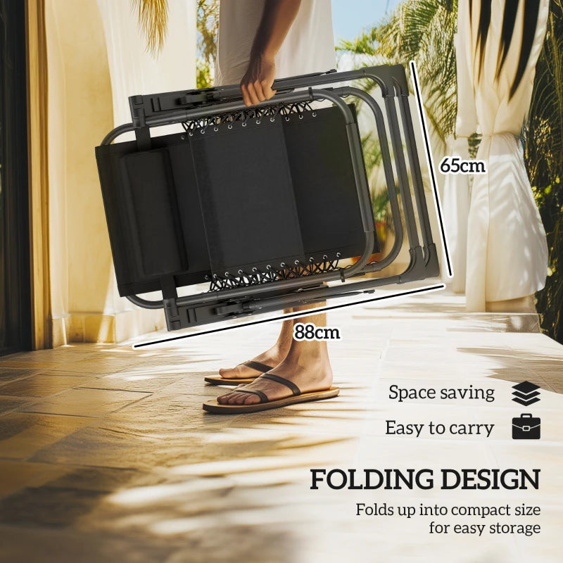 Set of Two Grey Reclining Sun Loungers with Cushions - Adjustable Outdoor Chairs