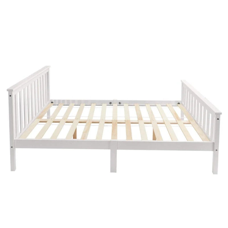 Double Wooden Bed Frame 4ft6 - Eco-Friendly Pine Wood, No Box Spring Needed, Stylish Bedroom Furniture, 198x141x82 cm, White