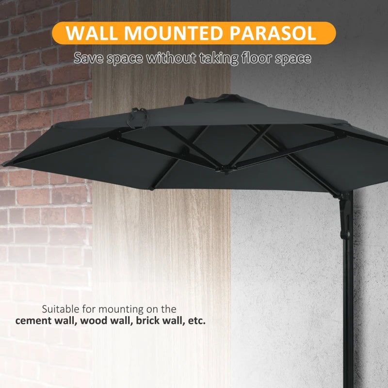 Dark Grey 2.5m Rotatable Wall Mounted Patio Umbrella