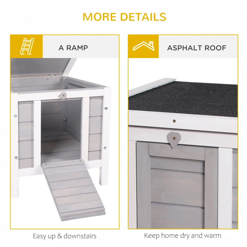 Wooden Rabbit Hutch Outdoor - Guinea Pig & Bunny Cage with Openable Roof, Cat House, Small Animal House, 51x42x43cm, Grey