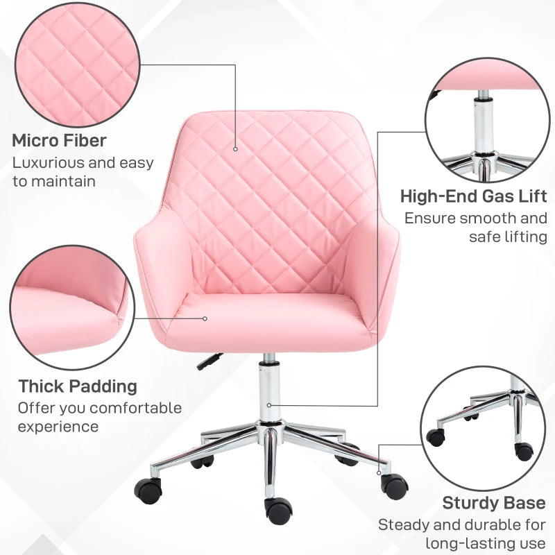 Vinsetto Pink Office Desk Chair - Leather-Feel Fabric, Adjustable Height, Swivel with Rolling Wheels for Home & Office