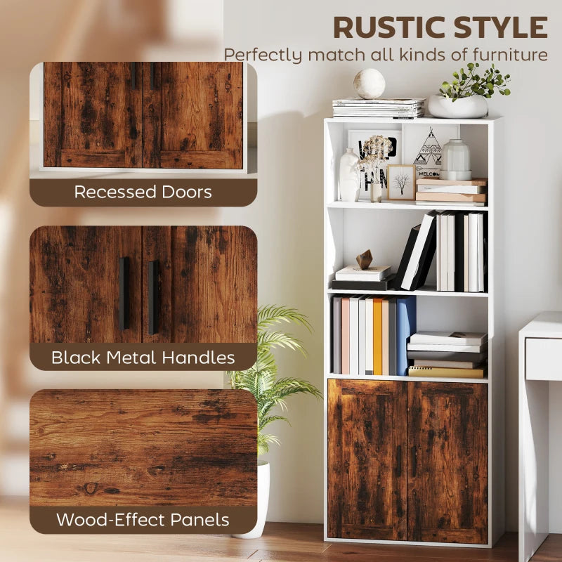 Rustic Brown 5-Tier Bookcase with Adjustable Shelves - Stylish Storage Solution for Home or Office