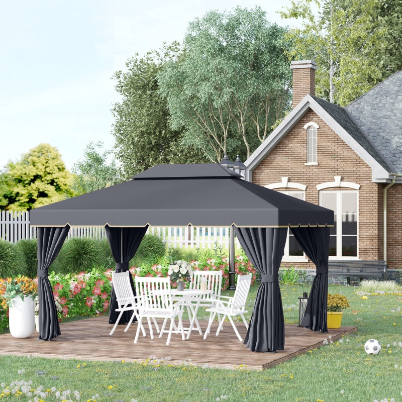 3 x 4m Black Aluminium Garden Gazebo Canopy Shelter Pavilion Tent with Nets and Curtains for Outdoor Parties
