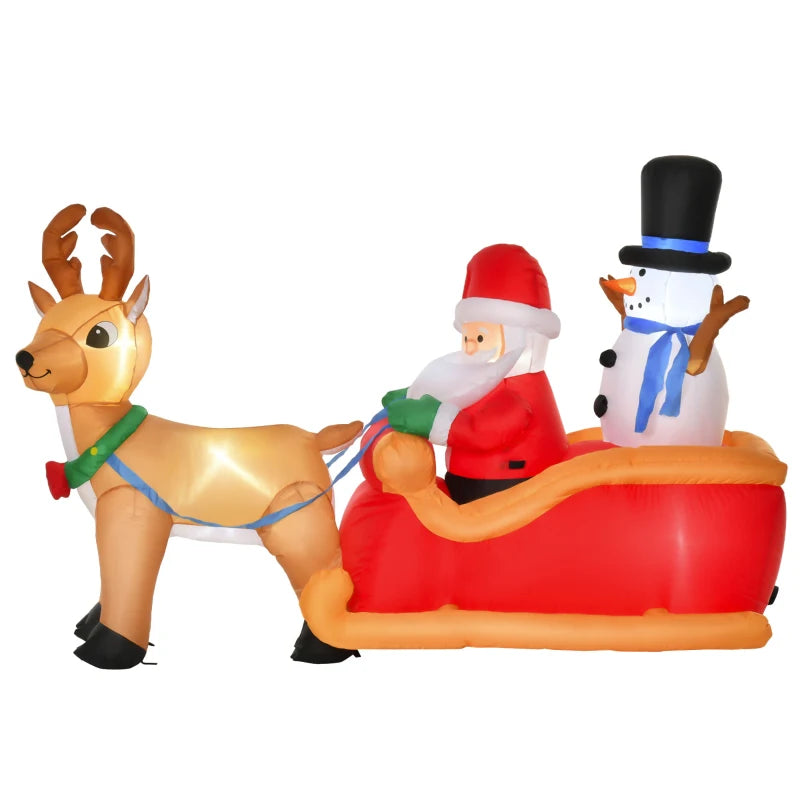 6.5ft Inflatable Santa Claus Sleigh with Reindeer - LED Lighted Christmas Decoration for Indoor Outdoor Garden Party