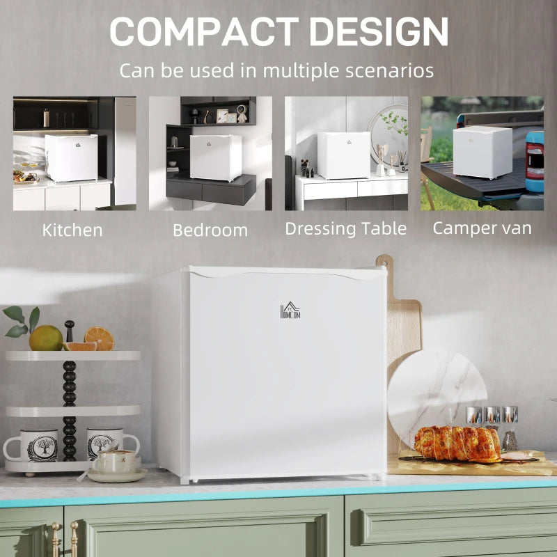 46L Mini Fridge with Ice Box - Compact Table Top Refrigerator, Reversible Door, Adjustable Temp, Cream for Bedroom & Office