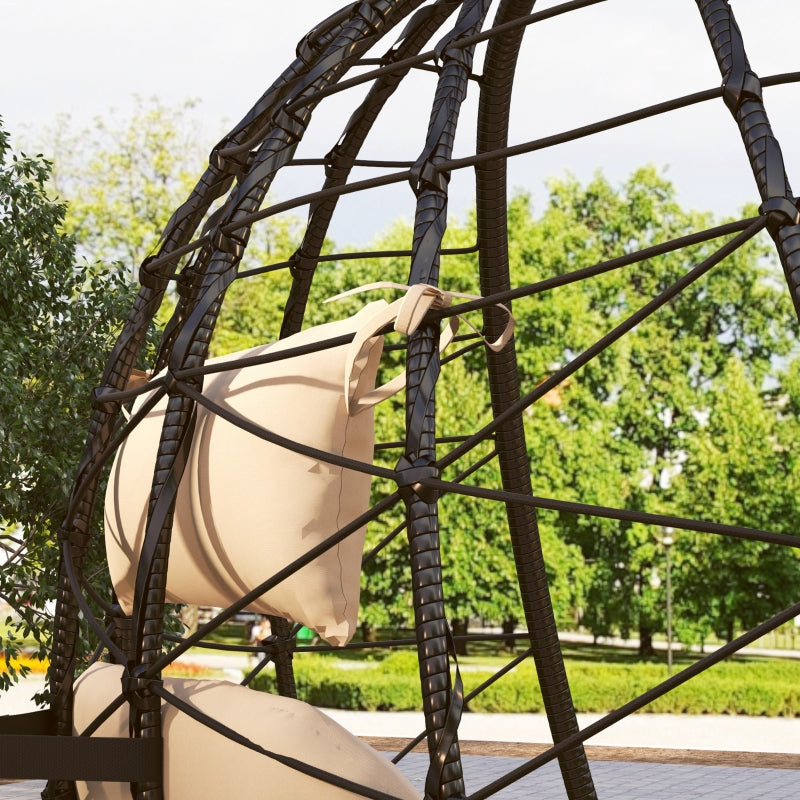 Hanging Egg Chair - Outdoor Indoor Garden Swing Chair with Folding Basket, Thickened Cushion, Headrest - Khaki - Perfect for Patio and Balcony