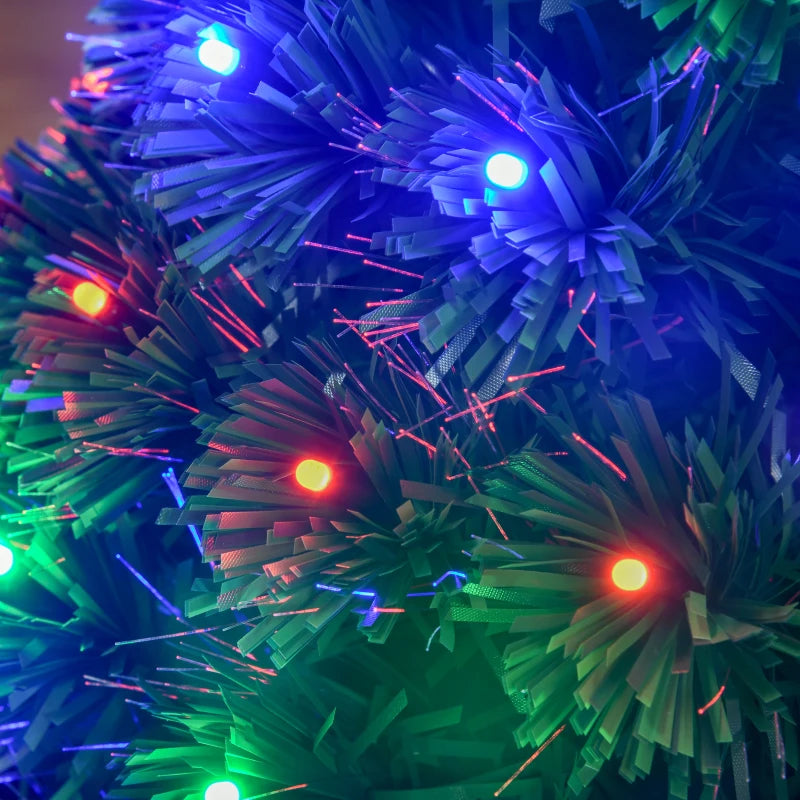 3ft Prelit Artificial Christmas Tree with Multi-Colored Fiber Optic LED Lights - Festive Holiday Home Decoration, Green Xmas Tree