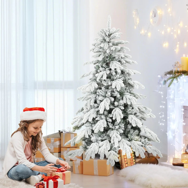 5ft Super Flocked Christmas Tree - Lush Green & White Snowy Tips - Perfect Holiday Decor for Home & Office