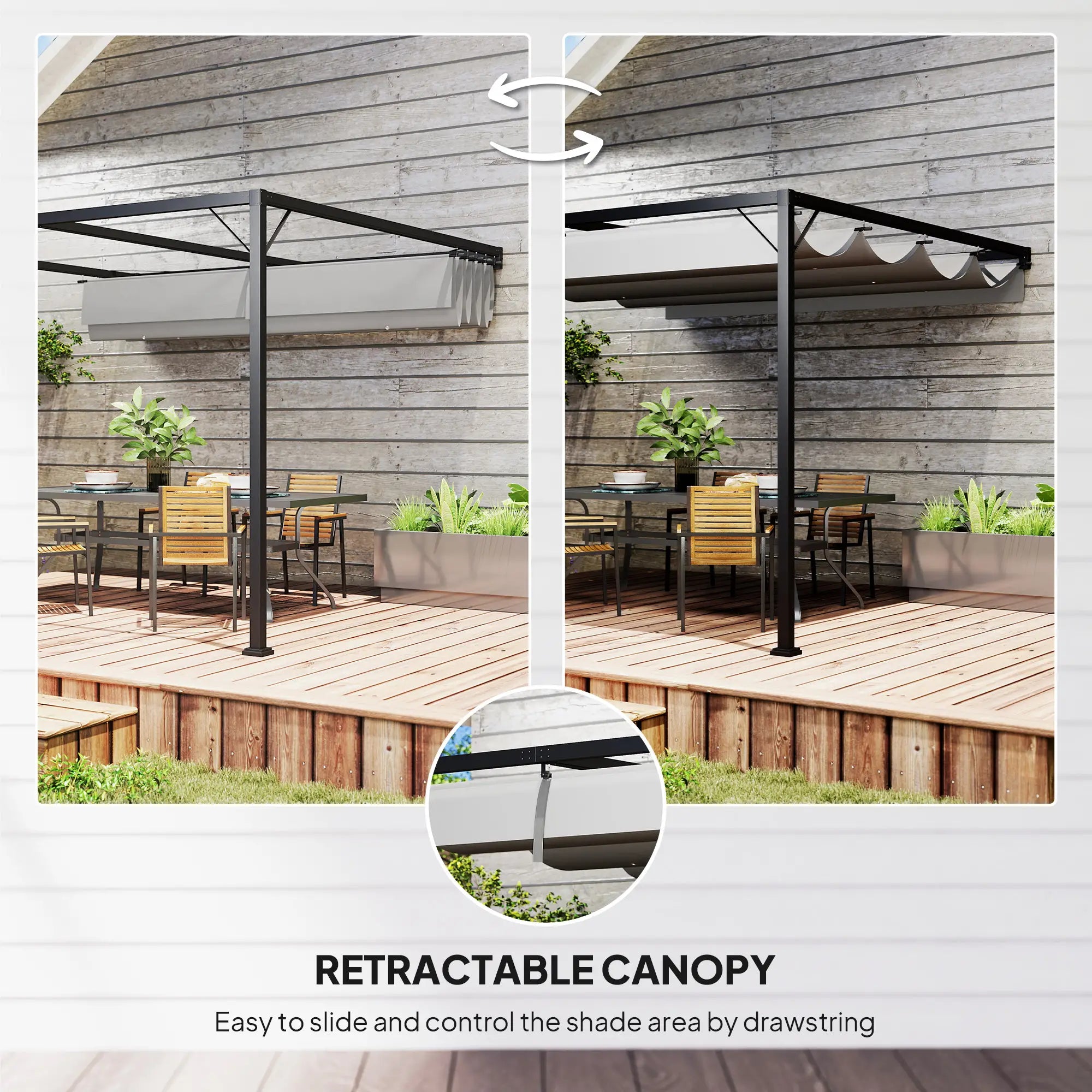 3m x 3m Grey Lean-To Pergola with Retractable Canopy