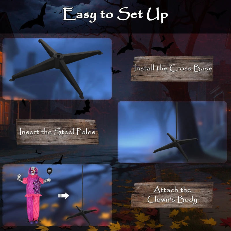 Scary Animated Clown Decoration - Spooky Pink & Purple Halloween Prop for Haunted House & Party