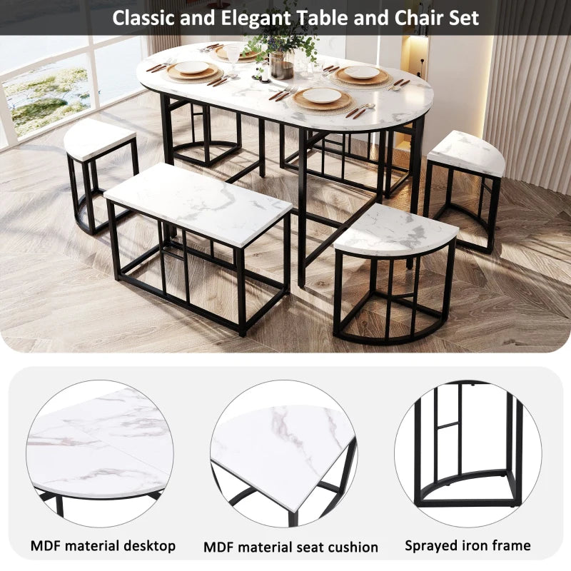 Modern Luxury 6-Seater Dining Table Set with Cushioned Chairs, Gold-Plated Iron Frames, Black MDF - Elegant Dining Room Furniture