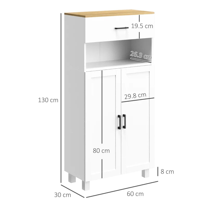 Nordic Freestanding Kitchen Cupboard - 130cm White Storage Cabinet with Drawer & Open Countertop for Living & Dining Room