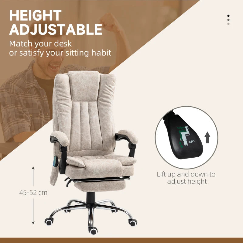 Vinsetto Cream White Vibrating Massage Office Chair with Heat, Adjustable Height & Footrest - Ergonomic Desk Chair