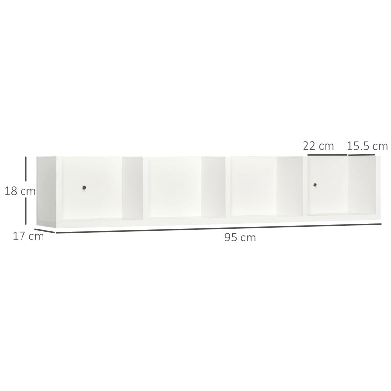 Wall Mount Media Storage Rack - 84 CD / 56 DVD/Blu-ray Organizer - 4 Cube Wooden Shelf Unit (White)