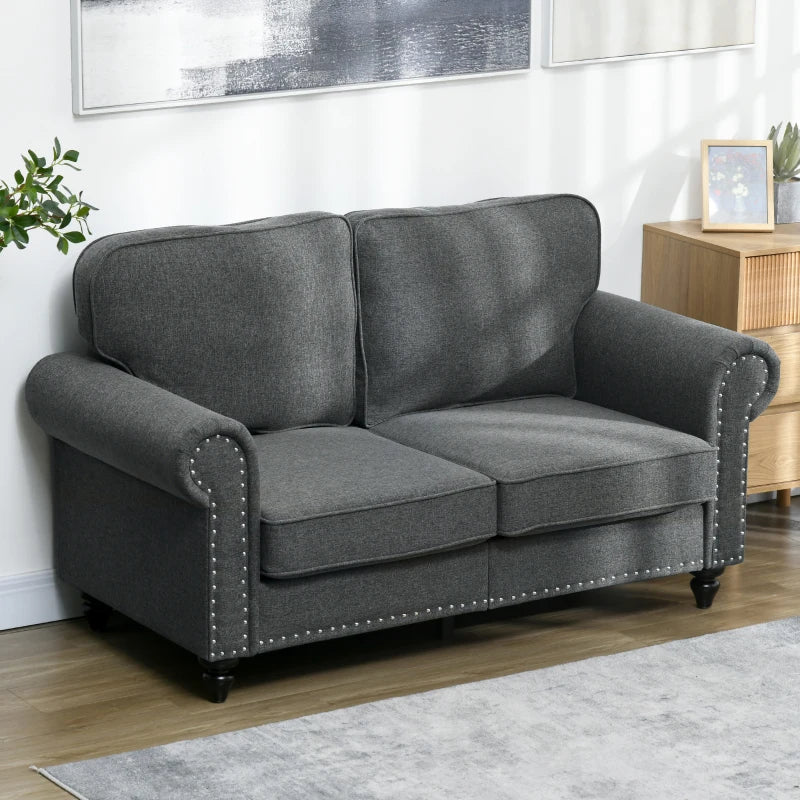 Mid-Century Two-Seater Sofa with Pocket Springs in Charcoal Grey - Stylish and Comfortable Seating