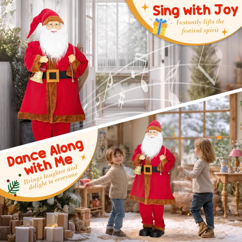 Singing and Dancing Santa Claus with Bell & Sack - Festive Holiday Decor for Christmas Cheer