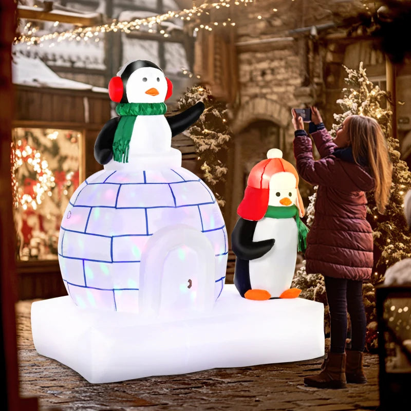 5ft Christmas Inflatable Penguins with Scarf & Ice House - LED Lighted Holiday Decor for Indoor & Outdoor Lawn Garden