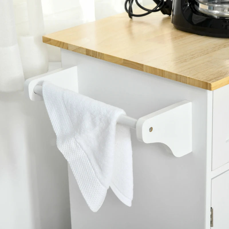 White Kitchen Island Utility Cart with 2 Storage Drawers & Cabinets - Perfect for Dining Room Organization