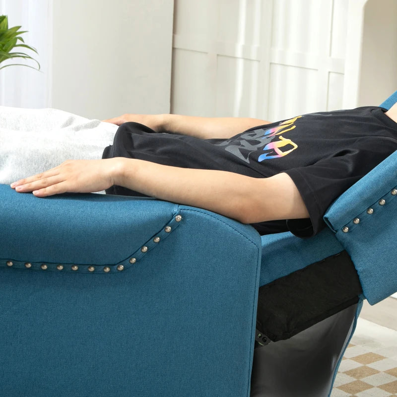 Vintage Blue Reclining Armchair with Footrest - 150° Adjustable Comfort for Relaxation