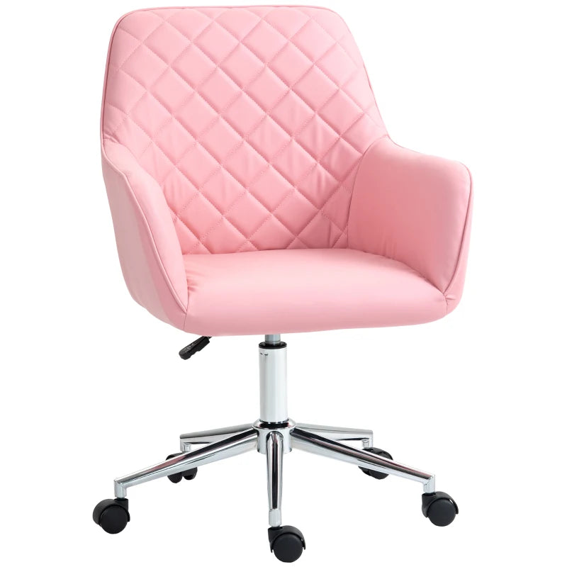 Vinsetto Pink Office Desk Chair - Leather-Feel Fabric, Adjustable Height, Swivel with Rolling Wheels for Home & Office