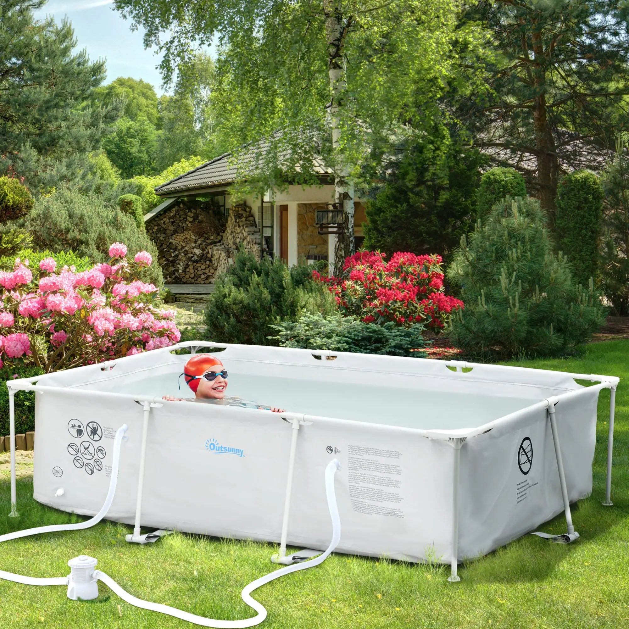 292 x 190 x 75cm Grey Outdoor Swimming Pool  With Filter Pump, Filter Cartridge & Reinforced Sidewalls