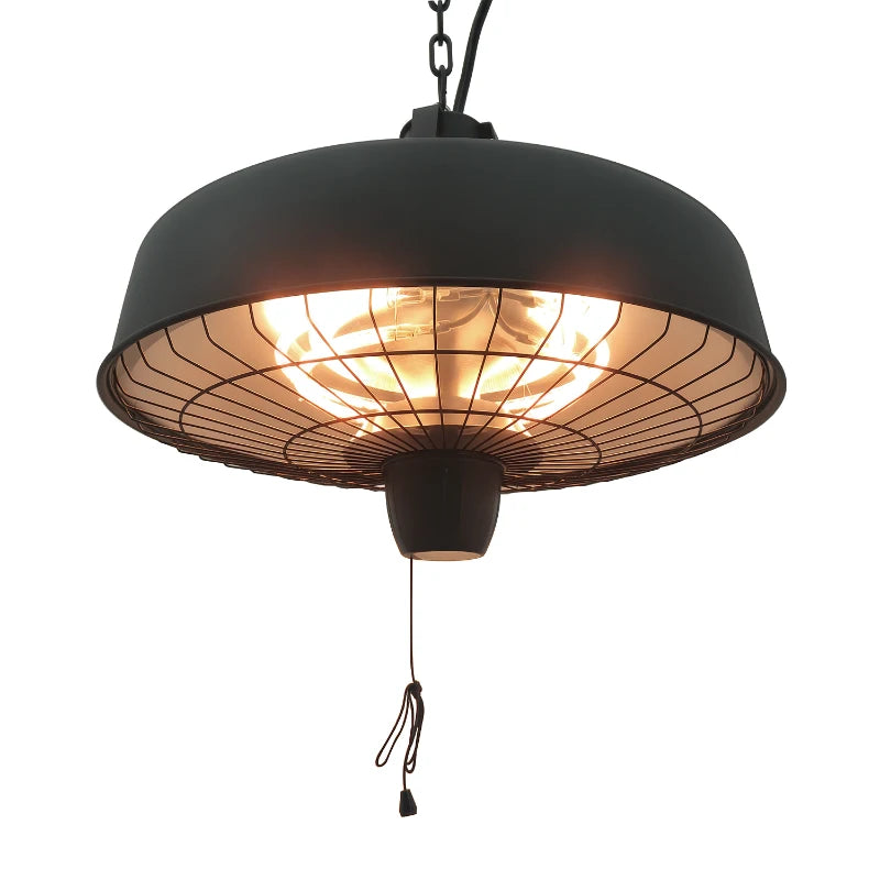 Adjustable 1000/2500W Infrared Halogen Electric Patio Heater - Ceiling Mount, Black - Outdoor Heating Solution