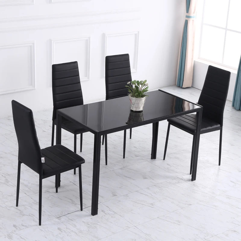 Modern Rectangular Glass Dining Table for 4 - Tempered Glass Top & Metal Legs for Kitchen & Living Room