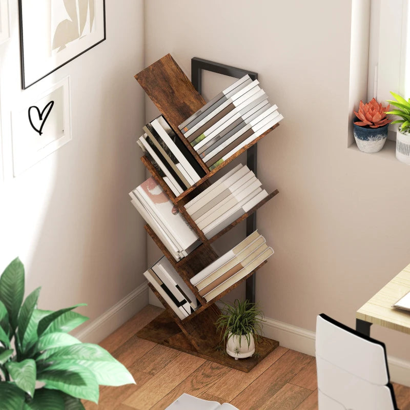 Unique Six-Section Wood-Effect Tree Bookcase - Stylish Storage Solution for Home & Office - Modern Design
