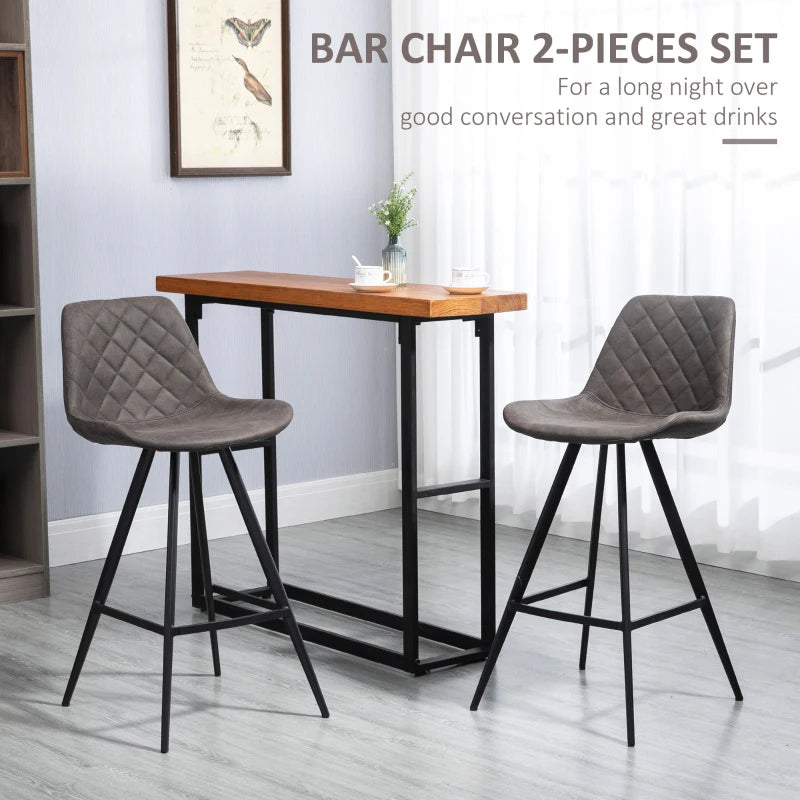Set of 2 Vintage Dark Grey Microfiber Bar Stools - Comfortable Padded Tub Seats with Steel Frame & Footrest for Home Cafe Kitchen