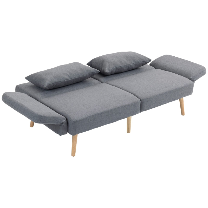 Grey Two-Seater Click-Clack Sofa Bed with Cushions for Space-Saving Comfort and Style