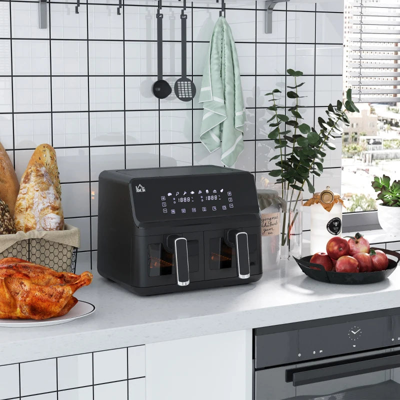 8L Dual Basket Air Fryer - 8-in-1 Digital Oven, 2500W, Timer, Preheat, Oil-Free Cooking, Silver Finish