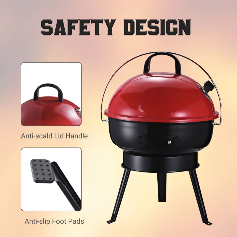 Portable Metal Tripod Charcoal BBQ Grill in Black and Red