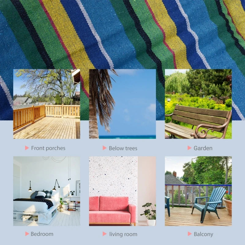 Blue Striped Outdoor Hanging Hammock Swing Chair with Footrest