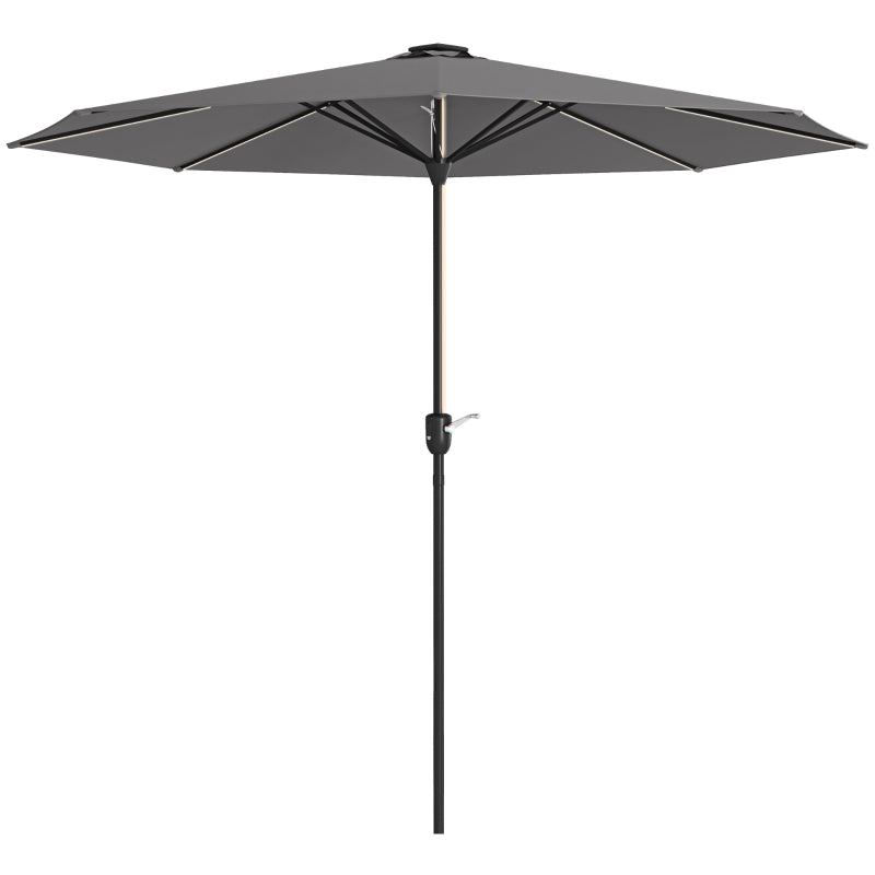 Charcoal Grey Solar LED Patio Umbrella with Crank Handle