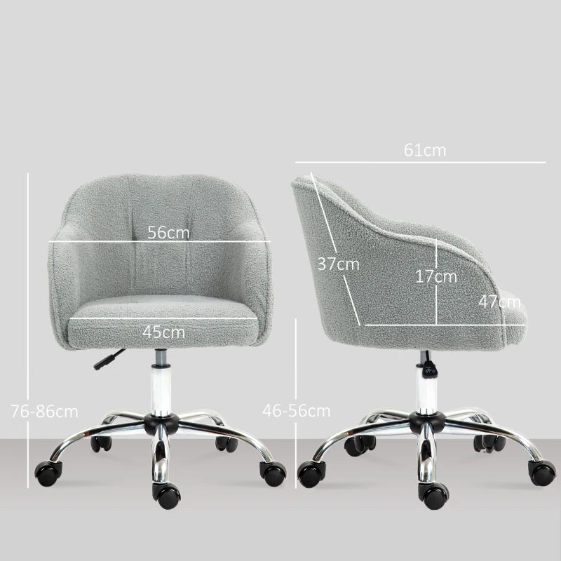 Comfortable Teddy Fleece Swivel Office Chair in Grey - Ergonomic Design for Home and Office Use