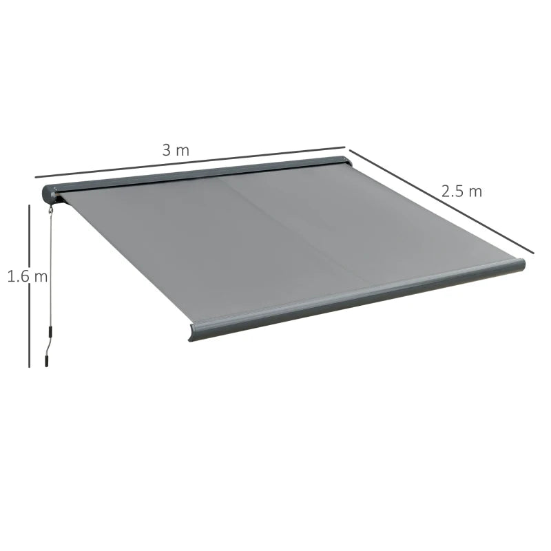 3m x 2.5m Grey Electric/Manual Retractable Canopy With LED Lights - Patio/Shop Awning