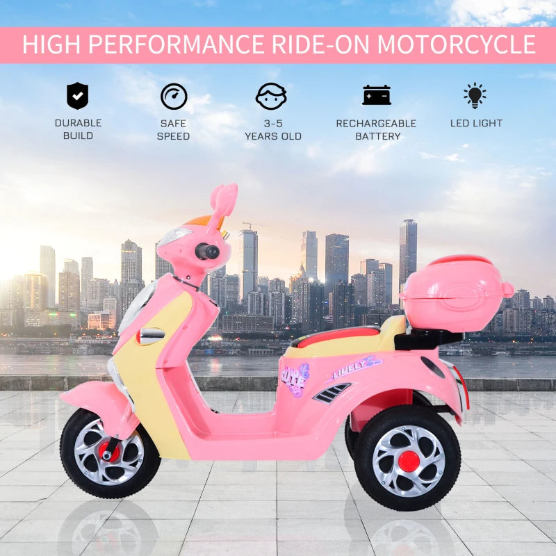 Kids Electric Ride On Toy Car - 6V Motorbike with Rechargeable Battery, Headlight & Music for Ages 3-5 - Pink