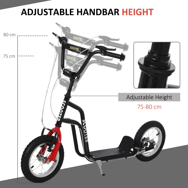 Adjustable Teen Kick Scooter with Inflatable Wheels, Dual Brakes, and Black Finish - Perfect for Fun and Safety!