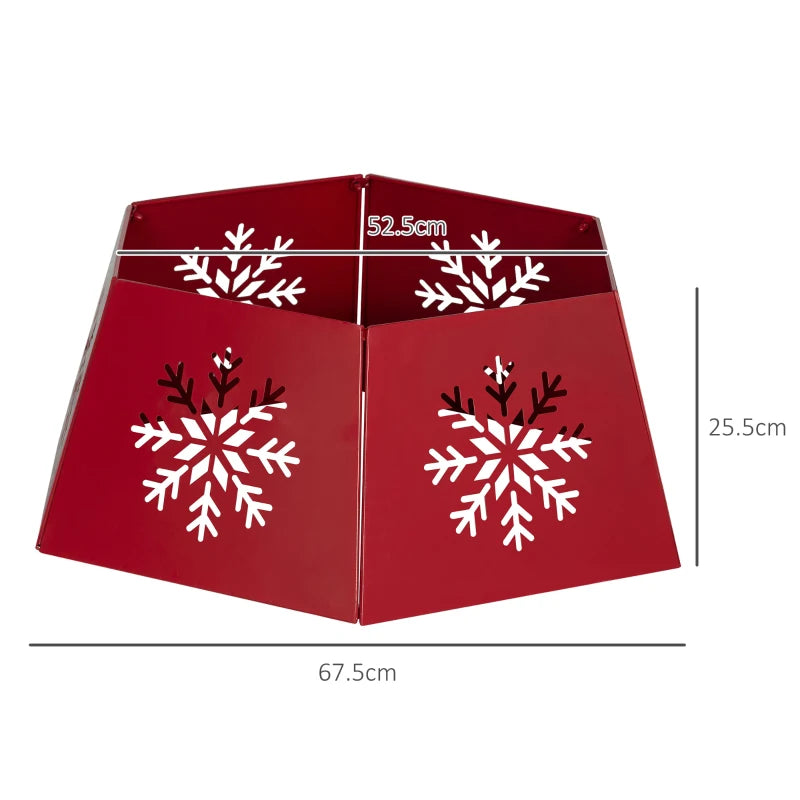 Hexagon Christmas Tree Collar - Red Snowflake Pattern Base Cover for Holiday Decor, Xmas Party Home Decoration