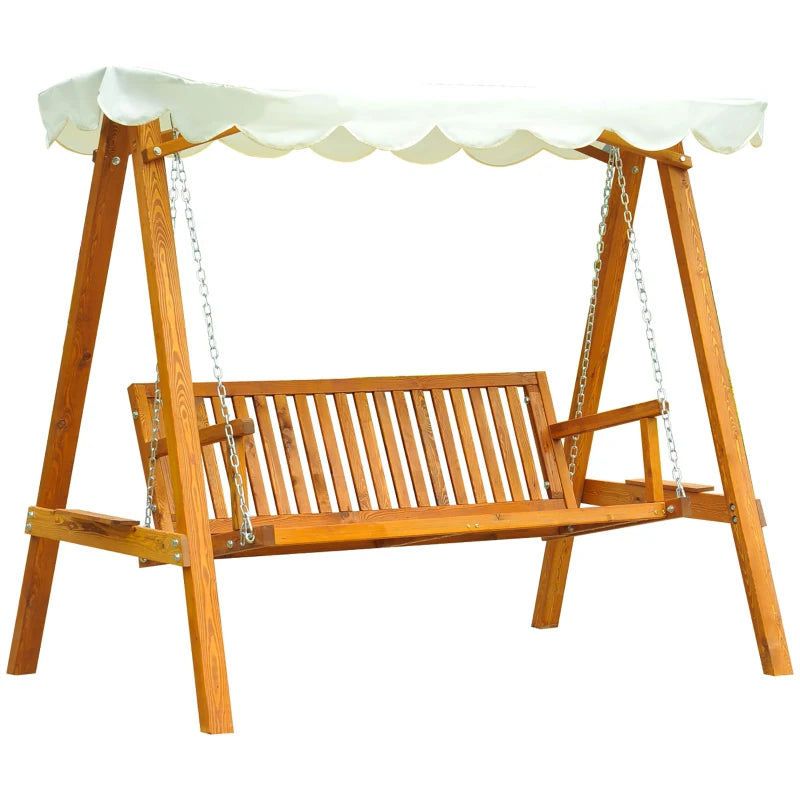 Cream White 3-Seater Wooden Garden Swing Hammock