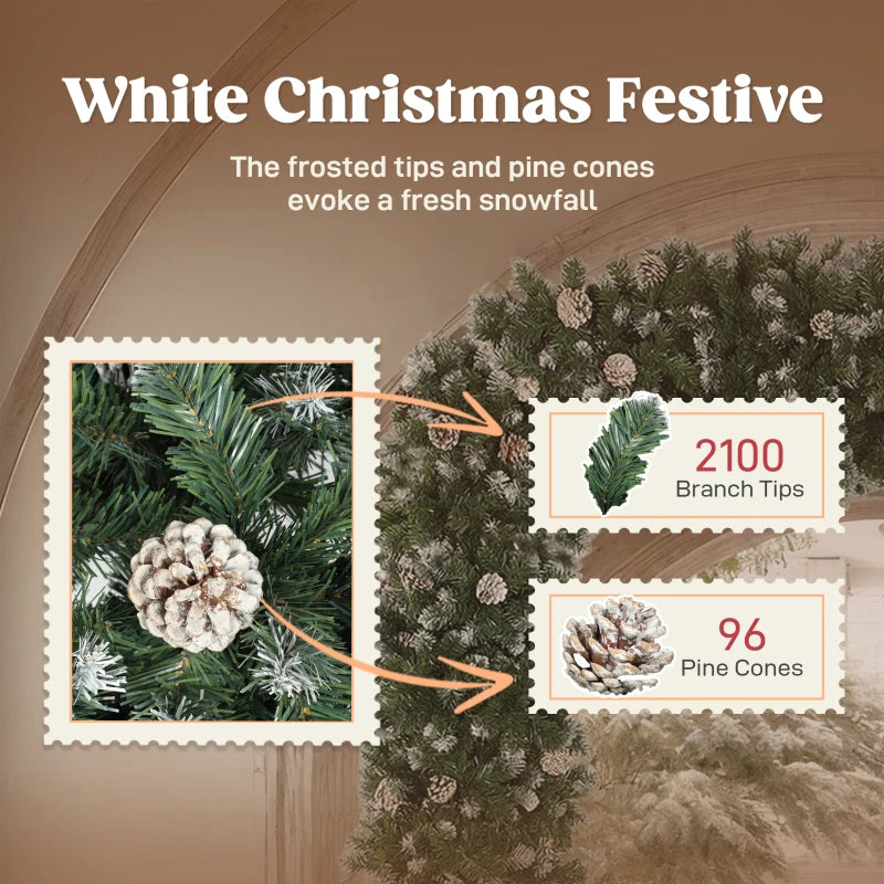 8.2 ft Snow Frosted Christmas Tree Arch - 2100 Tips, 96 Pinecones, Indoor Xmas Decor with Metal Stand